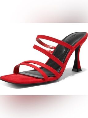 Arromic Women's Heels Square Open Toe Slip on Heeled Sandal Red size 6 new!